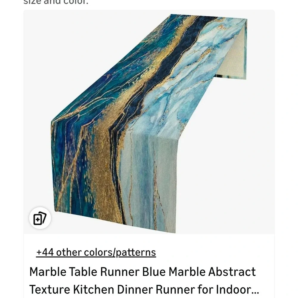 Blue Marble Abstract Texture Table Runner Cotton Linen 13x60 Modern Home Decor